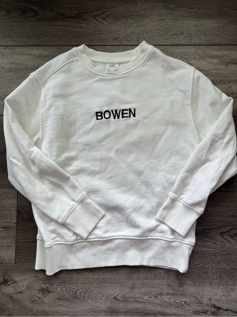 Zara White Sweatshirt with Black BOWEN Embroidery